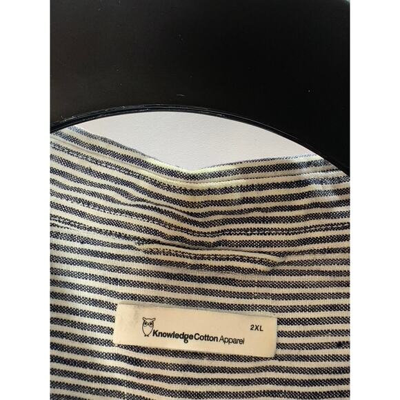 KNOWLEDGE COTTON APPAREL Men's Blue/White Pinstripe Linen Button-Up Shirt SZ 2XL - Picture 6 of 9